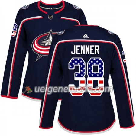 Dame Eishockey Columbus Blue Jackets Trikot Boone Jenner 38 Adidas 2017-2018 Marineblau USA Flag Fashion Authentic